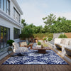 Portable Outdoor Rug with Carry Bag, 9' x 18' Reversible Mat, Waterproof Plastic Straw RV Rug for Backyard, Deck, Picnic, Beach, Camping, Blue & White Flower