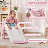 Qaba 3 in 1 Toddler Slide for Age 1-3, Kids Slide with Climber, Basketball Hoop and Ball, Giraffe Design, Pink