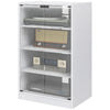 5-Tier Media Cabinet, Media Stand with Adjustable Shelves, Tempered Glass Doors, and Cable Management, Distressed White