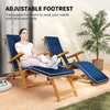 Folding Patio Lounge Chair with Padded Cushion, Acacia Wood Patio Lounger Recliner with Footrest for Garden, Navy Blue