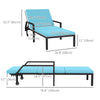 2 Piece Wicker Chaise Lounger PE Rattan Outdoor Lounge Chair Recliner with Adjustable Backrest and 2 Wheels, Sky Blue