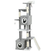 65 Inch Cat Tree with 2 Doors Condos, Plush Top Perch, Hammock, Sisal Scratching Posts, 4 Pompoms, Ramp, Grey