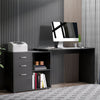 L-Shaped Corner Straight Writing Desk with Storage Shelf, Drawer, Home Office PC Table Computer Workstation, Black
