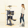 63 Inch Cat Tree with Sisal Scratching Posts, Condos, Plush Perches, Hammock, Ladder, Dangling Balls, Dark Grey