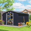 11' x 9' Metal Storage Shed Garden Tool House with Double Sliding Doors, 4 Air Vents for Backyard, Patio, Lawn Dark