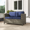 Causeuse de patio de luxe en osier à 2 places, canapé d'extérieur en rotin tout temps avec coussin pour balcon, terrasse, jardin et bord de piscine, gris