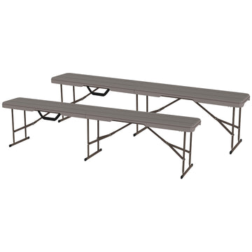 6 ft Plastic Bench Seat, 2 PC Portable Foldable Folding Bench with Carrying Handle for Picnic Camping, Distressed Brown