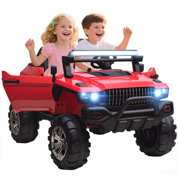 Kids 2 Seater Ride-On Car Police Truck Electric with LED Lights & MP3 for Kids White