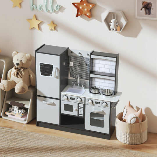 Play Kitchen for Kids, Pretend Kids Kitchen Playset with Switch Knob Sound, Accessories for Ages 3-8 Years, Dark Brown