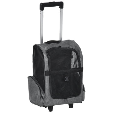 2-IN-1 Pet Luggage Box Backpack Carrier Cats Dogs w/ Handle, Rolling Wheel Grey