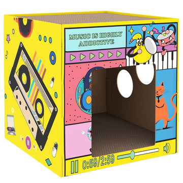 2 in 1 Cardboard Cat House, Cat Scratcher for Indoor Cats with Scratching Board & Catnip