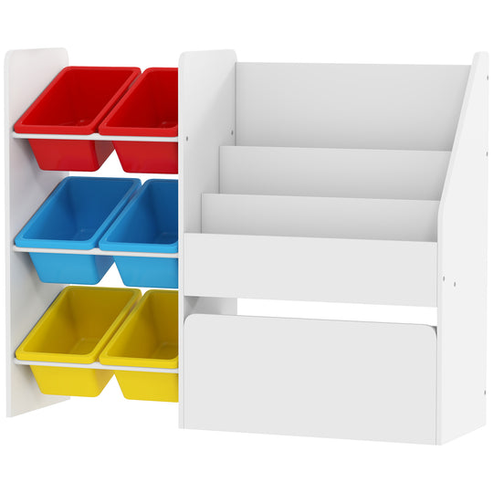 Kids Bookshelf and Toy Storage, 3-Tier Bookcase with 6 Removable Bins and Box for Toddler Nursery Playroom, Multi