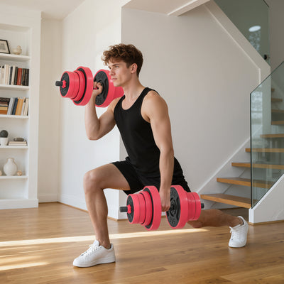 88lbs 4-in-1 Adjustable Weight Dumbbell Set, Barbell, Kettlebell, Push Up Stand, Red