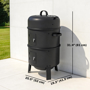 3-in-1 Vertical Charcoal Smoker with 2 Grill Grates, Built-in Thermometer, Adjustable Vent, 2 Doors
