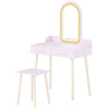 Qaba Kids Dressing Table, Girls Vanity Set with Stool, 3-Colour LED Lights Mirror, Large Drawer for Ages 3-8, Pink