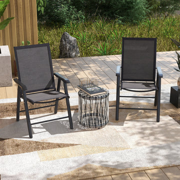 2-Piece Folding Chair Set for Relaxing on Patio Balcony Garden, Comfortable Outdoor Furniture with Armrests, Dark Grey