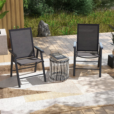 Ensemble de 2 chaises pliantes gris foncé avec accoudoirs pour patio, balcon ou jardin