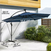 11.3 ft Cantilever Patio Umbrella with Light, Cover, Aluminium UPF50+ Offset Outdoor Umbrella Parasol, Navy Blue