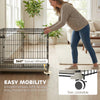 Foldable Dog Crate, 30 Inch Metal Dog Cage with Removable Tray, Lockable Wheels, 2 Doors for Small Medium Breeds, Black