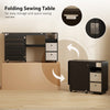 Rolling Sewing Machine Table with Power Outlet, Folding Craft Table with 2 Fabric Drawers, 2 Bins and 18 Pegs, Black