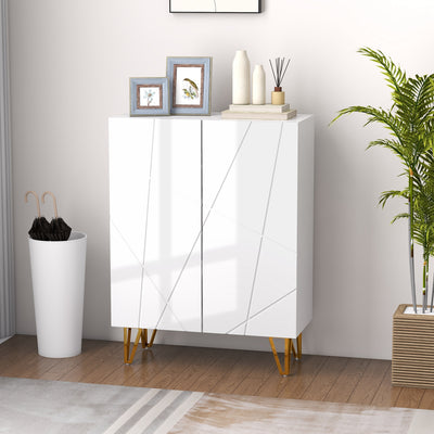 Narrow Shoe Storage Cabinet with Soft-Close Hinges and Adjustable Shelves for 15-20 Pairs of Shoes, High Gloss White