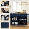Kitchen Island with Storage, Rolling Kitchen Island with Drop Leaf, Rubber Wood Top and Adjustable Shelves, Blue