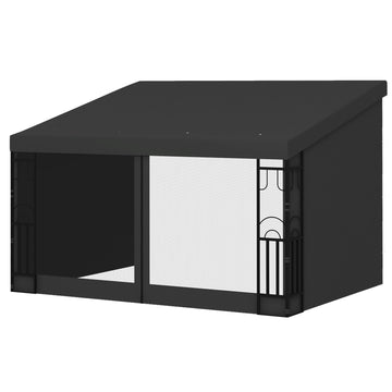 10' x 13' Outdoor Pergola, Wall Mounted Hardtop Lean-to Gazebo with 2 Curtains and 2 Nettings, UV Resistant, for Patio, Deck