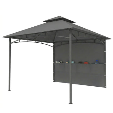 10' x 10' Patio Gazebo, Double Roof Outdoor Gazebo Canopy Shelter with Storage, Hook, Metal Frame, Dark Grey