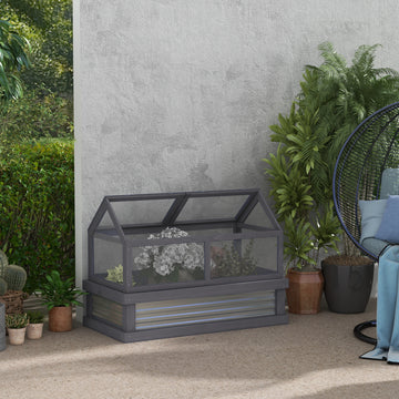 Raised Garden Flower Bed Kit with Greenhouse, Wooden Cold Frame Planter with Open Roofs, 48