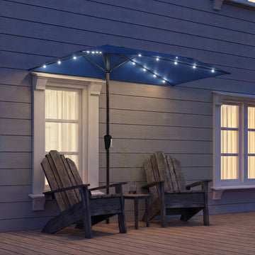 Half Outdoor Patio Umbrella with Solar LED Lights Half Umbrella with Crank 105.1