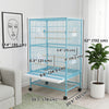 52'' Large Rolling Steel Bird Cage Bird House with Rolling Stand, Storage Shelf, Wood Perch, Food Container, Light Blue