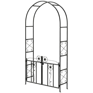 7.4 ft Garden Arch, Outdoor Trellis Arbor with Gate for Climbing Plants, Wedding Arch, Black
