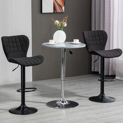 Bar Stools Set of 2, Adjustable Height Swivel Bar Chairs, Linen-feel Fabric Upholstered Kitchen Counter Stools with Wide Seat, Back and Footrest, Black