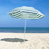 6FT Round Beach Umbrella with Tilt Mechanism, Outdoor UV Protection Sun Shaded Canopy with Push Button, Striped Green