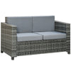 2 Seat Patio Loveseat Deluxe Wicker Sofa Chair Outdoor Rattan Furniture Couch All Weather with Cushion for Balcony, Deck, Garden and Poolside, Grey