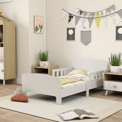 Qaba Toddler Bed Frame with Safety Side Rails for Girls and Boys, Bedroom Furniture, White