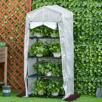 Portable Greenhouse Outdoor Hot House with 4 Tier Shelves, Steel Frame, PE Cover, 28