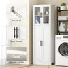Tall Bathroom Cabinet with Glass Doors, Space-Saving Unit with Adjustable Shelves, Freestanding Storage, White