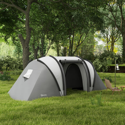 Camping Tent with 2 Bedrooms and Living Area, 3000mm Waterproof Family Tent, for Fishing Hiking Festival, Grey