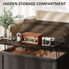 Lift Top Coffee Table with Charging Station, Square Farmhouse Center Table with Hidden Storage, White Wood Grain