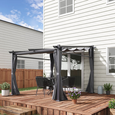 Metal Pergola with Sliding Roof Canopy, Retractable Pergola Canopy, 10' x 10'