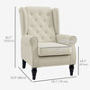 Fabric Accent Chair, Button Tufted Armchair, Upholstered Modern Living Room Chair, Wingback Chair with Wood Legs, Rolled Arms, Thick Padding for Bedroom