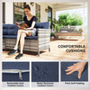 6pcs Outdoor Rattan Sofa Set Garden Wicker Sectional Couch Furniture Set with Dining Table and Chair Deep Blue