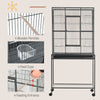 30'' Large Rolling Metal Bird Cage Bird House with Detachable Rolling Stand, Storage Shelf, Wood Perch Food Container - Black