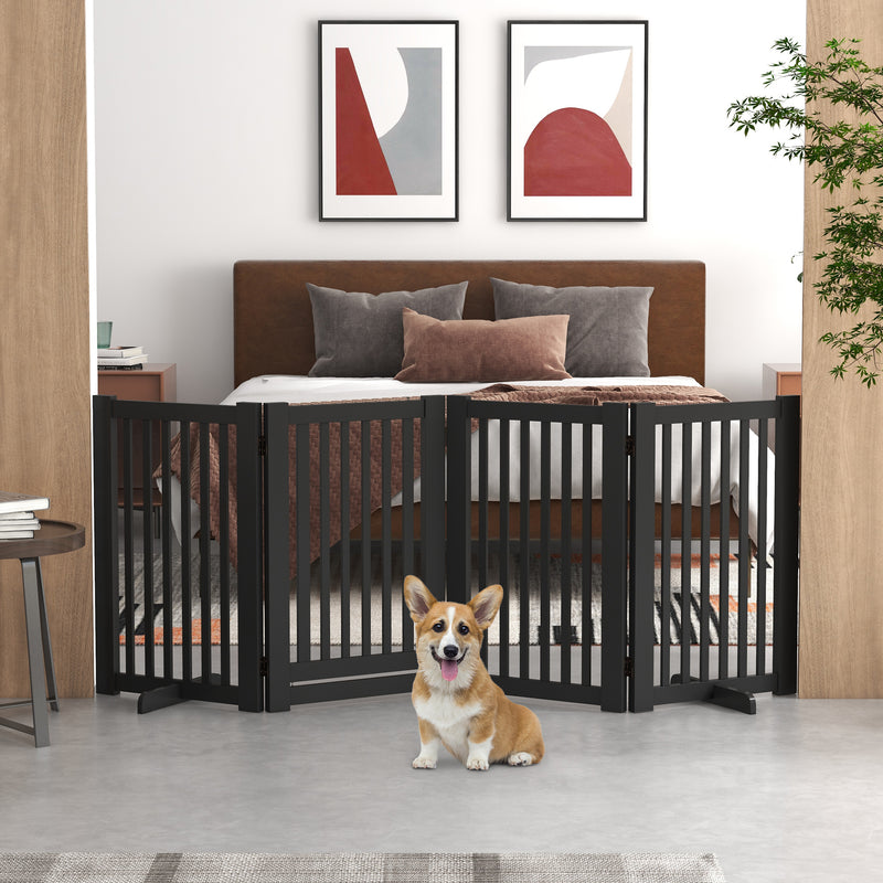 Free Standing Wooden Pet Gate Indoor Dog Barrier Foldable Step Over Doorway Fence Safety Gate with Open Door