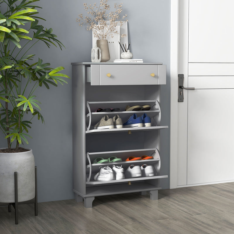 Slim Shoe Storage with 2 Flip Drawers and Adjustable Shelves Shoe Cabinet Organizer for 8 Pair, Grey