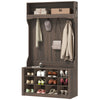 4-In-1 Hall Tree with Bench and Shoe Storage, Farmhouse Coat Rack Shoe Bench with 12 Shoe Cubbies, 6 Hooks, Dark Brown