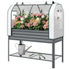 Galvanised Raised Garden Bed with Greenhouse Cover, Metal Elevated Planter Box with Bed Liner, Bottom Shelf, Dark Grey