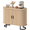 Sideboard Buffet Cabinet with Curved Tambour Doors, Thick Tabletop and Arc Metal Legs Natural Wood