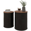 Round Side Table Set of 2, Nesting Coffee Tables w/ Wooden Lid, Metal Frame and Hidden Storage Space for Bedroom, Black